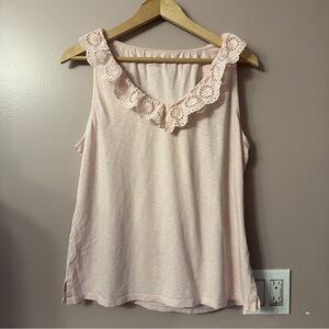 Talbots Eyelet Ruffle Collar Sleeveless Top Pink Women Size XL